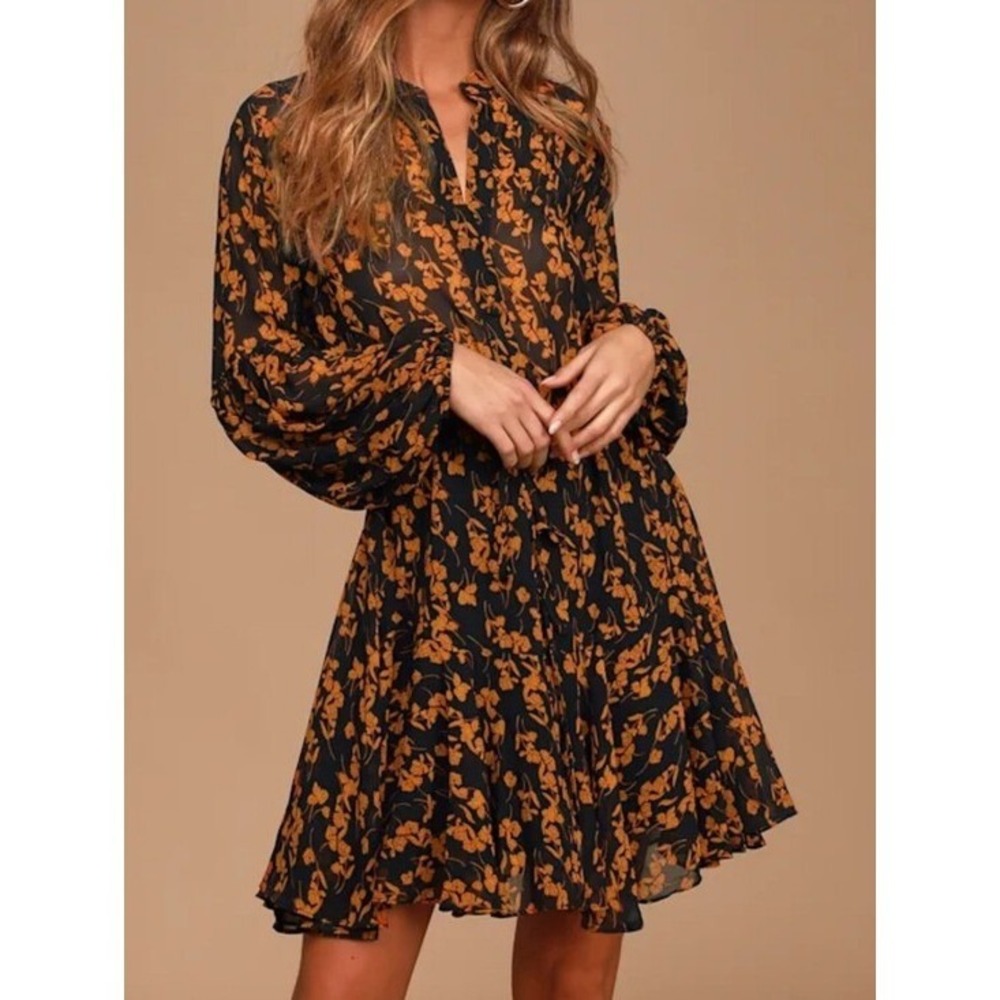 Lulus Floral Mini Dress Yellow Chiffon Boho NWT XS